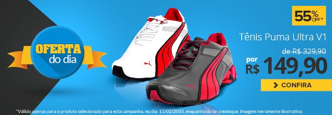 Oferta do dia! Tênis Puma Ultra V1 com 50%OFF por: R$149,90