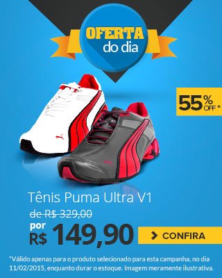 Oferta do dia! Tênis Puma Ultra V1 com 50%OFF por: R$149,90